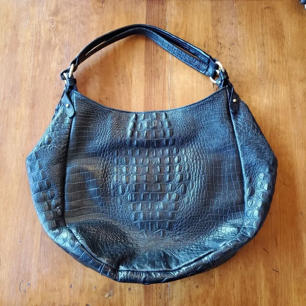 Brahmin Black croc leather hobo satchel bag designer
